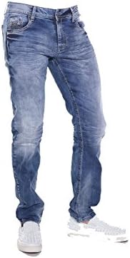 Cipo & Baxx Herren Jeans - Straight Fit mit modischen Waschungen, Nähten & Used-Look Details - Regular Denim - Trendige