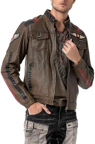Cipo & Baxx Herren Jeansjacke – Klassisch, Leder, Sport – Knopf und Reißverschluss – Sweat-Kapuze und Sweatärmeln – Mode