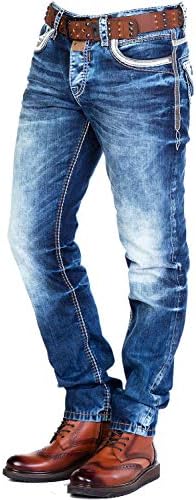 Cipo & Baxx Herren Jeans - Straight Fit mit modischen Waschungen, Nähten & Used-Look Details - Regular Denim