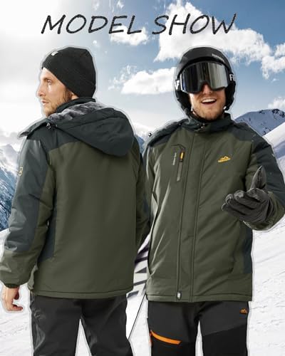 KEFITEVD Wasserabweisende Skijacke für HerrenWinter Outdoorjacke mit Abnehmbarer Kapuze und Warmem Gefüttertem Fleece |