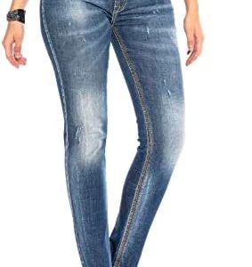 Cipo & Baxx Damen Jeans Hose Pants WD433Dicke Nähte Regular Fit Design Straight Fit