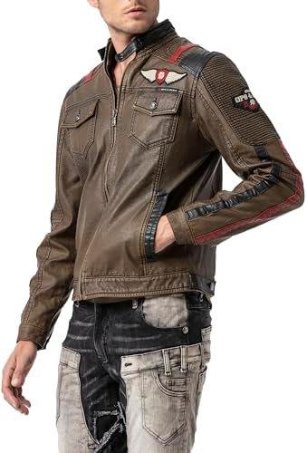 Cipo & Baxx Herren Jeansjacke – Klassisch, Leder, Sport – Knopf und Reißverschluss – Sweat-Kapuze und Sweatärmeln – Mode