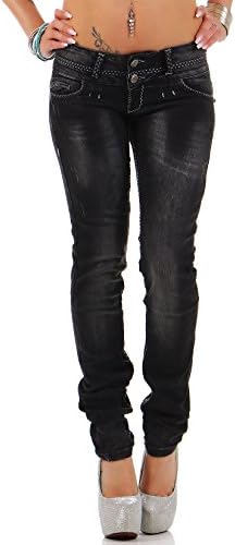 Cipo & Baxx Damen Jeans - Slim Fit & Used Look | Modische Kontrastnähte & Mehrtaschen | Bequeme Stretch-Jeans