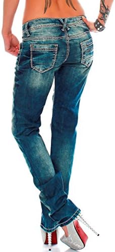 Cipo & Baxx Damen Jeans - Slim Fit & Used Look | Modische Kontrastnähte & Mehrtaschen | Bequeme Stretch-Jeans