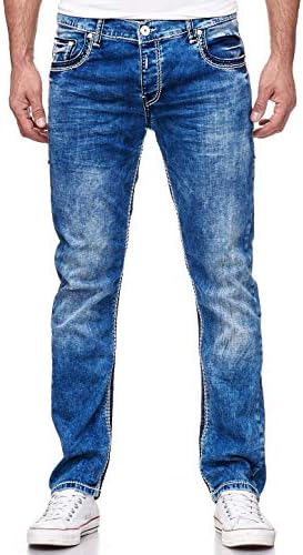 Dicke Naht Herren Jeans Hose Levin - Stretchdenim, NeonGrün, Kontrastnaht, Streetwear Fit, 32 + 34 Länge