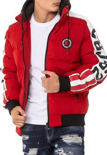 Cipo & Baxx Herren Mantel – Stylische Winterjacke mit warmem Innenfutter und abnehmbarer Kapuze für kalte Tage