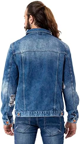 Cipo & Baxx Herren Jeansjacke – Klassisch, Leder, Sport – Knopf und Reißverschluss – Sweat-Kapuze und Sweatärmeln – Mode