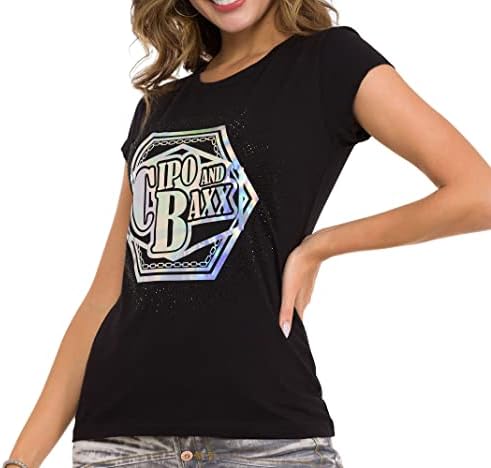 Cipo & Baxx Damen T-Shirt Print Strasssteine Baumwolle Rundhals