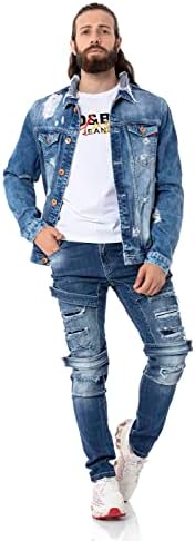 Cipo & Baxx Herren Jeansjacke – Klassisch, Leder, Sport – Knopf und Reißverschluss – Sweat-Kapuze und Sweatärmeln – Mode