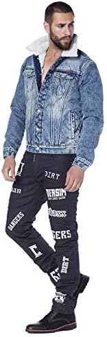 Cipo & Baxx Herren Jeansjacke – Klassisch, Leder, Sport – Knopf und Reißverschluss – Sweat-Kapuze und Sweatärmeln – Mode