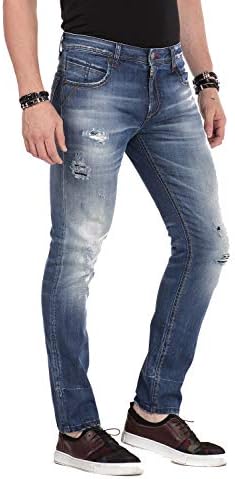 Cipo & Baxx Herren Jeans - Straight Fit mit modischen Waschungen, Nähten & Used-Look Details - Regular Denim - Trendige