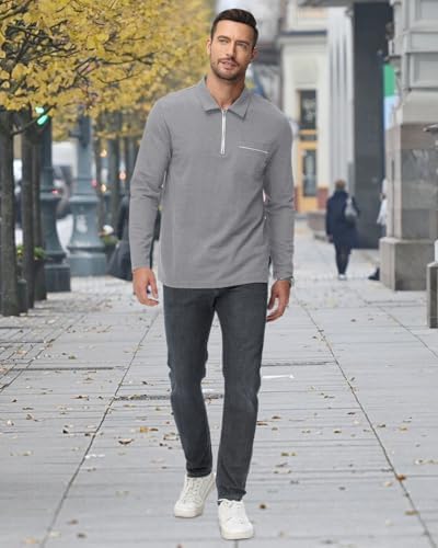 HMIYA Herren Poloshirt Langarm Baumwoll-Atmungsaktiv Casual T-Shirts Organic Standard Blended – Bild 22