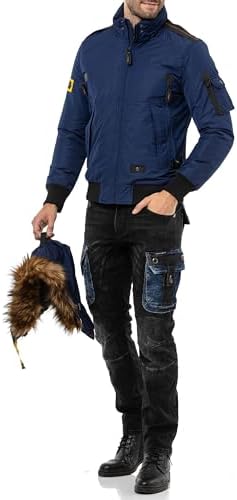 Cipo & Baxx Herren Mantel – Stylische Winterjacke mit warmem Innenfutter und abnehmbarer Kapuze für kalte Tage