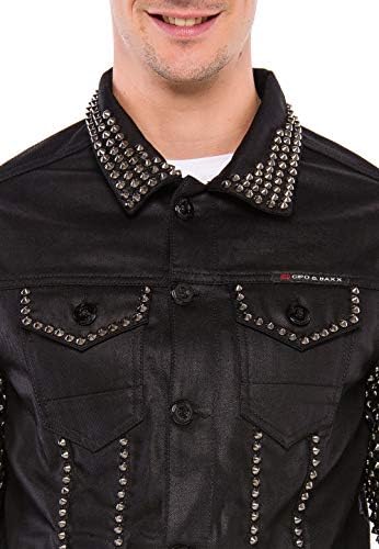 Cipo & Baxx Herren Jeansjacke – Klassisch, Leder, Sport – Knopf und Reißverschluss – Sweat-Kapuze und Sweatärmeln – Mode