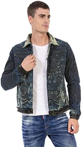 Cipo & Baxx Herren Jeansjacke – Klassisch, Leder, Sport – Knopf und Reißverschluss – Sweat-Kapuze und Sweatärmeln – Mode