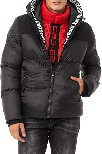Cipo & Baxx Herren Mantel – Stylische Winterjacke mit warmem Innenfutter und abnehmbarer Kapuze für kalte Tage