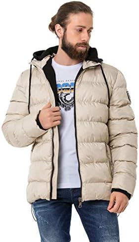 Cipo & Baxx Herren Mantel – Stylische Winterjacke mit warmem Innenfutter und abnehmbarer Kapuze für kalte Tage