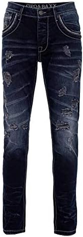 Cipo & Baxx Herren Jeans - Straight Fit mit modischen Waschungen, Nähten & Used-Look Details - Regular Denim - Trendige