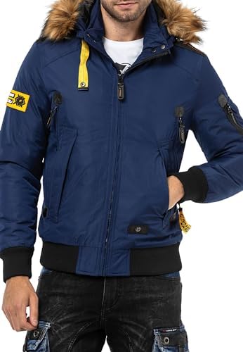 Cipo & Baxx Herren Mantel – Stylische Winterjacke mit warmem Innenfutter und abnehmbarer Kapuze für kalte Tage