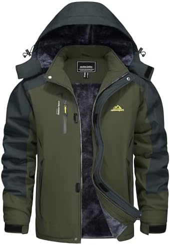 KEFITEVD Wasserabweisende Skijacke für HerrenWinter Outdoorjacke mit Abnehmbarer Kapuze und Warmem Gefüttertem Fleece |