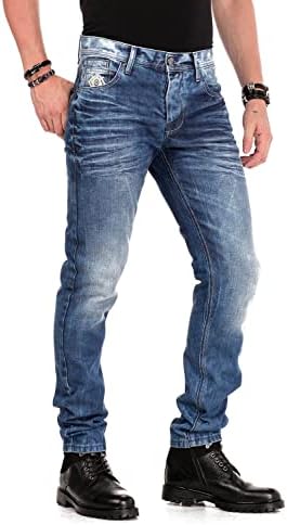 Cipo & Baxx Herren Jeans - Straight Fit mit modischen Waschungen, Nähten & Used-Look Details - Regular Denim - Trendige