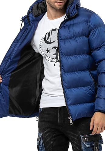 Cipo & Baxx Herren Mantel – Stylische Winterjacke mit warmem Innenfutter und abnehmbarer Kapuze für kalte Tage