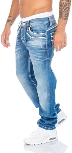 Cipo & Baxx Herren Jeans Hose --sizingfreie Passform für große Hüfte und Beine - ideal für Sport und Arbeit | Cipo & Ba
