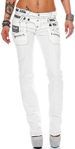Cipo & Baxx Damen Jeans - Slim Fit & Used Look | Modische Kontrastnähte & Mehrtaschen | Bequeme Stretch-Jeans