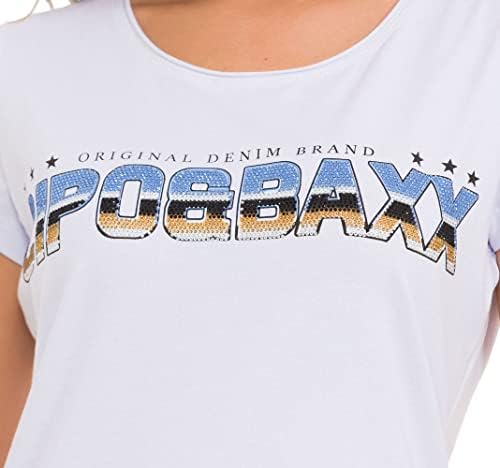 Cipo & Baxx Damen T-Shirt Print Strasssteine Baumwolle Rundhals