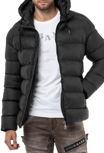 Cipo & Baxx Herren Mantel – Stylische Winterjacke mit warmem Innenfutter und abnehmbarer Kapuze für kalte Tage