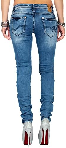 Cipo & Baxx Damen Jeans - Slim Fit & Used Look | Modische Kontrastnähte & Mehrtaschen | Bequeme Stretch-Jeans