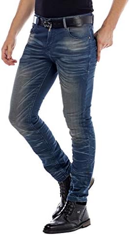 Cipo & Baxx Herren Jeans - Straight Fit mit modischen Waschungen, Nähten & Used-Look Details - Regular Denim