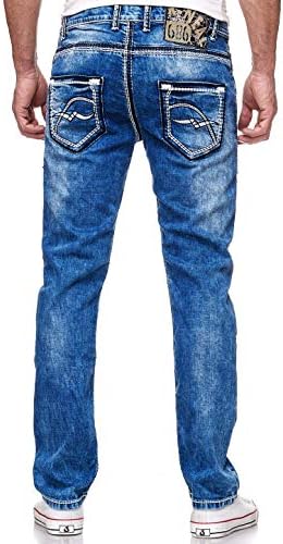 Dicke Naht Herren Jeans Hose Levin - Stretchdenim, NeonGrün, Kontrastnaht, Streetwear Fit, 32 + 34 Länge
