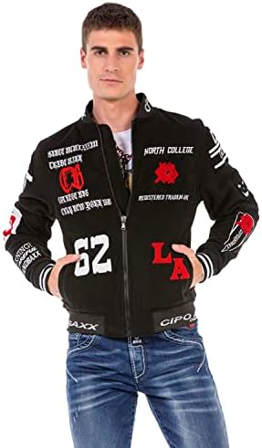 Cipo & Baxx Herren Jeansjacke – Klassisch, Leder, Sport – Knopf und Reißverschluss – Sweat-Kapuze und Sweatärmeln – Mode