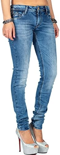 Cipo & Baxx Damen Jeans - Slim Fit & Used Look | Modische Kontrastnähte & Mehrtaschen | Bequeme Stretch-Jeans