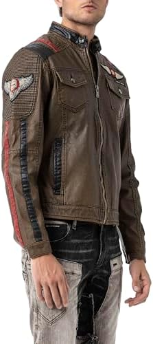 Cipo & Baxx Herren Jeansjacke – Klassisch, Leder, Sport – Knopf und Reißverschluss – Sweat-Kapuze und Sweatärmeln – Mode