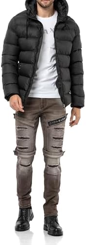 Cipo & Baxx Herren Mantel – Stylische Winterjacke mit warmem Innenfutter und abnehmbarer Kapuze für kalte Tage