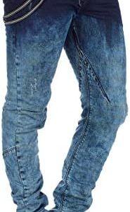 Cipo & Baxx Herren Jeanshose Ausgefallen Destroyed Slim Fit Denim Hose CD155 Blau W31 L34