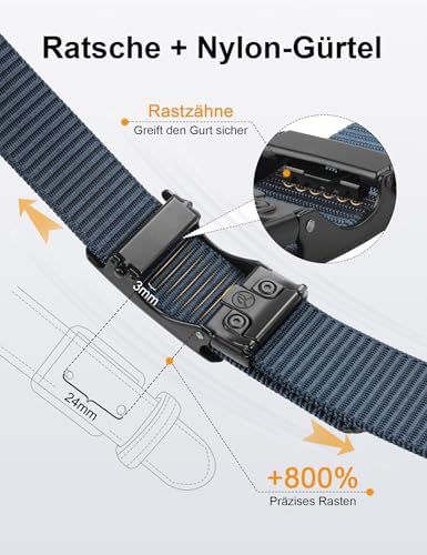 JUKMO Automatik Gürtel für Herren, robustes Nylon, 3,8cm Breite, praktische Ratsche-Funktion | JUKMO Herren Automatik G