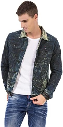 Cipo & Baxx Herren Jeansjacke – Klassisch, Leder, Sport – Knopf und Reißverschluss – Sweat-Kapuze und Sweatärmeln – Mode