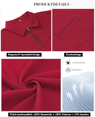 HMIYA Herren Poloshirt Langarm Baumwoll-Atmungsaktiv Casual T-Shirts Organic Standard Blended – Bild 17