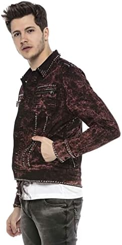 Cipo & Baxx Herren Jeansjacke – Klassisch, Leder, Sport – Knopf und Reißverschluss – Sweat-Kapuze und Sweatärmeln – Mode