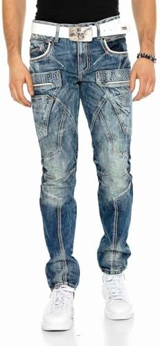 Cipo & Baxx Herren Jeans Hose Look Röhrenjeans Straight Fit Kontrastnähte Trendyhose | Cipo & Baxx Herren Jeans Hose Us