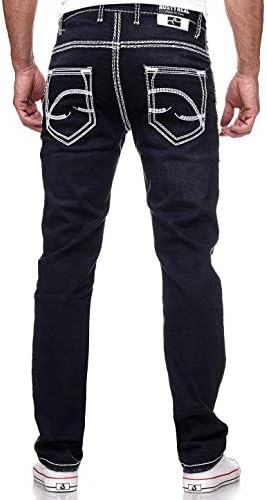 Dicke Naht Herren Jeans Hose Levin - Stretchdenim, NeonGrün, Kontrastnaht, Streetwear Fit, 32 + 34 Länge