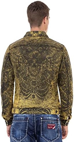 Cipo & Baxx Herren Jeansjacke – Klassisch, Leder, Sport – Knopf und Reißverschluss – Sweat-Kapuze und Sweatärmeln – Mode