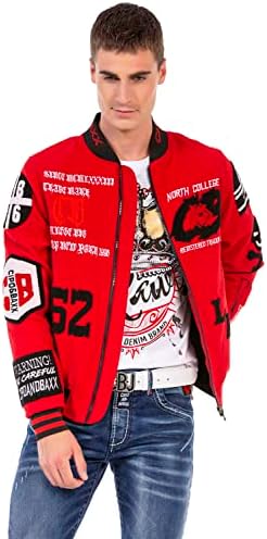 Cipo & Baxx Herren Jeansjacke – Klassisch, Leder, Sport – Knopf und Reißverschluss – Sweat-Kapuze und Sweatärmeln – Mode