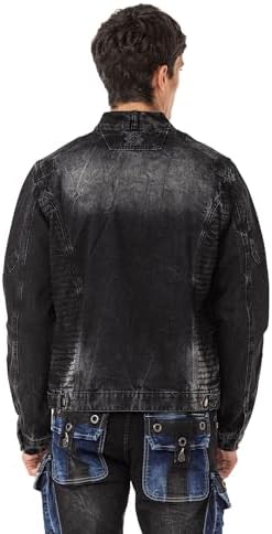 Cipo & Baxx Herren Jeansjacke – Klassisch, Leder, Sport – Knopf und Reißverschluss – Sweat-Kapuze und Sweatärmeln – Mode