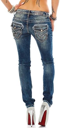 Cipo & Baxx Damen Jeans - Slim Fit & Used Look | Modische Kontrastnähte & Mehrtaschen | Bequeme Stretch-Jeans