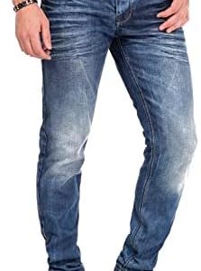 Cipo & Baxx Herren Jeans - Straight Fit mit modischen Waschungen, Nähten & Used-Look Details - Regular Denim - Trendige