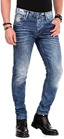 Cipo & Baxx Herren Jeans - Straight Fit mit modischen Waschungen, Nähten & Used-Look Details - Regular Denim - Trendige
